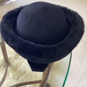Faux Fur Trimmed Black Winter Hat